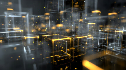Poster - Abstract glowing cubes and particles create a futuristic and technological background illustration