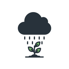 Poster - nurturing cloud symbol raining on a plant for eco growth