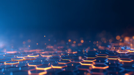 Aufkleber - Glowing hexagonal geometric light shapes forming abstract background on dark blue digital backdrop with futuristic tech texture concept. 81992923 1