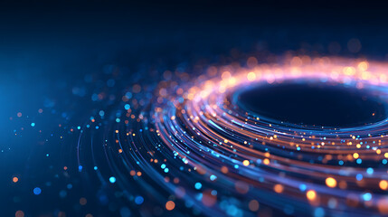 Aufkleber - Abstract digital neon waves forming a circular pattern on a dark blue background, illustrating a concept of tech elegance. 3D Rendering 46608615 1
