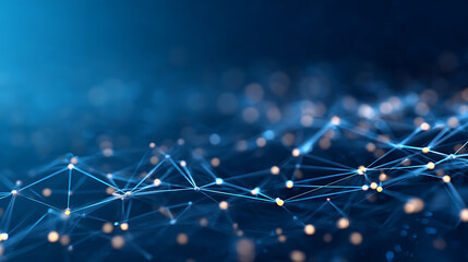 Aufkleber - Abstract digital network connections forming geometric patterns on a dark blue background. Conceptual design of technology and communication. 3D Rendering 46200297 3
