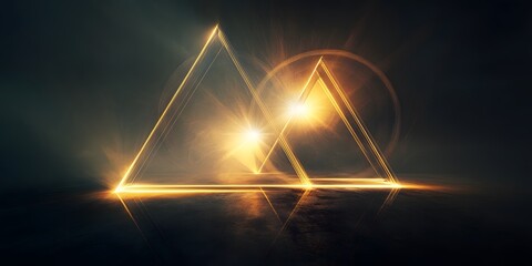Poster - Golden triangle shapes in dark  setting