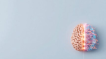 Aufkleber - Abstract split brain concept showing colorful creative left side and digital tech-themed right side on light and dark background contrast. 23473603 2