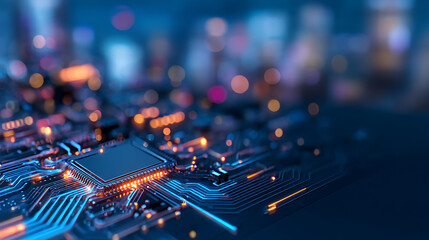 Aufkleber - Futuristic neon blue circuit board background with glowing lines and digital elements on dark backdrop, modern technology concept template, 3D Rendering. 3D Rendering 80816481 3