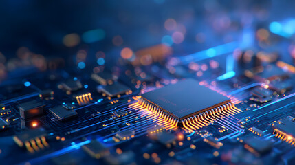 Aufkleber - Futuristic neon blue circuit board design on dark background, modern technology, electronic network pattern, abstract light template, 3D Rendering. 3D Rendering 38672881 4