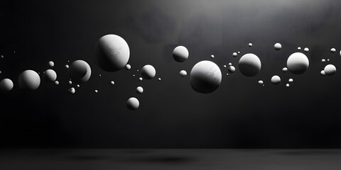 Poster - Floating spheres in a dark, minimalist setting.