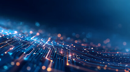 Aufkleber - Glowing blue circuit lines forming digital pattern on dark background concept for futuristic technology light backdrop or wallpaper texture. 40780741 4