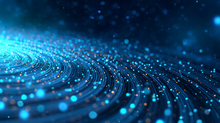 Aufkleber - A dynamic swirl of blue glowing particles on a dark background, conveying a concept of digital motion. Generative AI 74828985 4