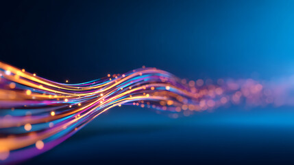 Aufkleber - Abstract neon wave lines forming a dynamic loop, with a smooth digital art style, set on a dark blue background, representing a concept of flow and connectivity. 3D Rendering 34789791 1