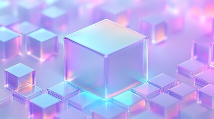 Poster - Colorful Translucent Cubes in Abstract Glowing Background