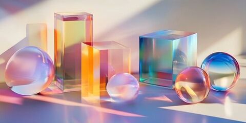 Poster - Abstract composition of iridescent geometric forms.
