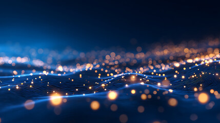 Aufkleber - A digital blue abstract landscape with glowing particles over a dark background, illustrating a technology concept. Generative AI 95728074 3