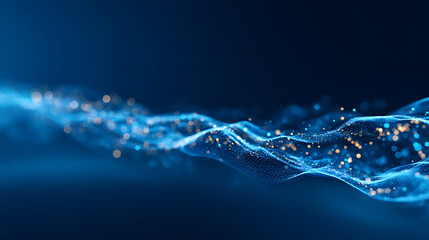 Aufkleber - Abstract blue glowing particle waves on a dark blue background, illustrating futuristic technology. Generative AI 70217917 1