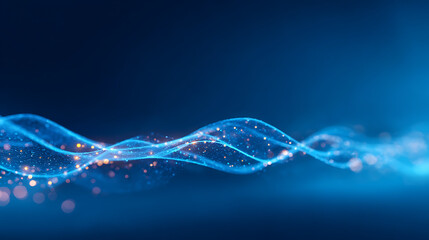 Aufkleber - Abstract blue glowing particle waves on a dark blue background, illustrating futuristic technology. Generative AI 55201594 2