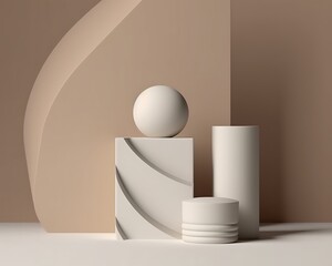 Poster - Modern Minimalist Composition of Geometric Shapes in Neutral Tones