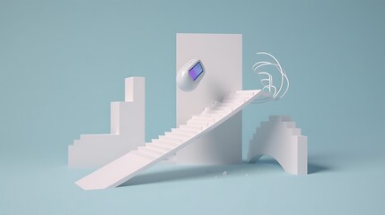 Poster - Abstract Concept of Modern Architecture with 3D Shapes and Stairs