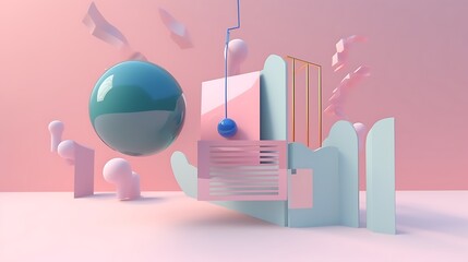 Poster - Abstract Colorful Composition with Geometric Shapes and Sphere