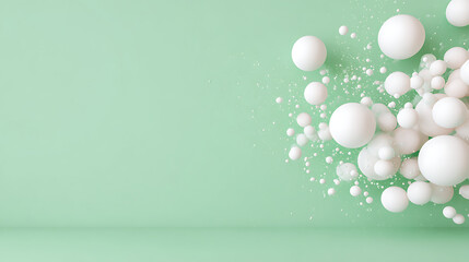 Aufkleber - Abstract light explosion of smooth white spheres with dynamic energy burst on green background in creative digital art style. 73027067 2