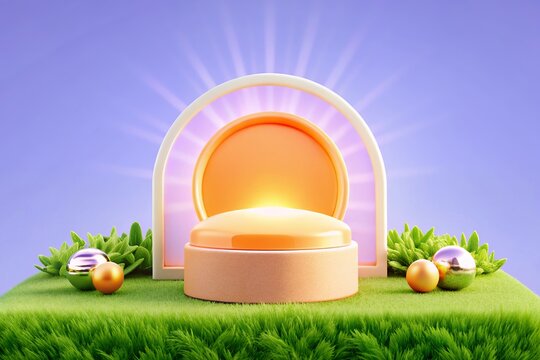 Summer Product Podium with Golden Hour Lighting 3D Render