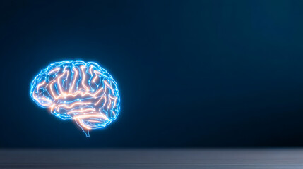 Aufkleber - Digital glowing brain network symbol in neon blue light on dark background with copyspace, modern concept of brainstorming and mind connection. 55441676 3