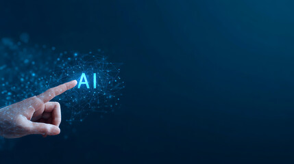 Aufkleber - Futuristic AI concept with robotic hand drawing AI text in glowing digital network on dark blue background. 3D Rendering 79337748 4