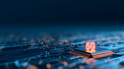 Aufkleber - Futuristic 5G network digital design with glowing blue neon elements on a dark background. Innovative cyber technology and data connectivity concept. 3D Rendering 62197038 4