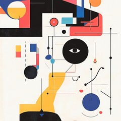 Poster - Abstract Geometric Art with Shapes and Symbols in Bold Colors