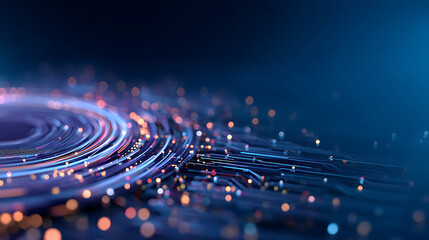 Aufkleber - A digital abstract concept with swirling lines and a circuit pattern, symbolizing technology on a dark blue background. 3D Rendering 74085977 3