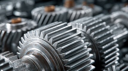 Poster - Close-up of Interlocking Metal Gears in Motion Showing Precision Engineering and Mechanical Complexity Macro Shot