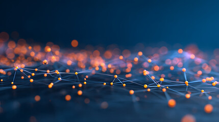 Fototapete - Abstract network connections with glowing dots and lines on a dark blue background, concept of digital communication. 3D Rendering 13948773 3