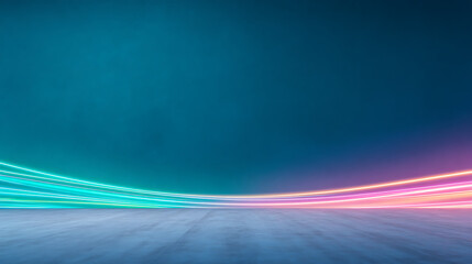 Aufkleber - Abstract digital background with dark wall and floor and glowing blue and green lines. Mock up 43352893 4
