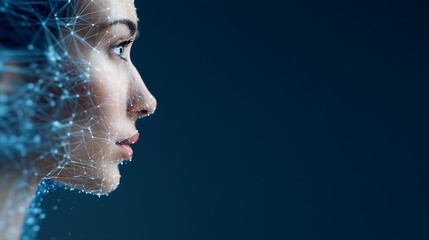 Aufkleber - Profile of a digital human figure composed of interconnected network-like lines on a dark background, symbolizing artificial intelligence. 47128706 1