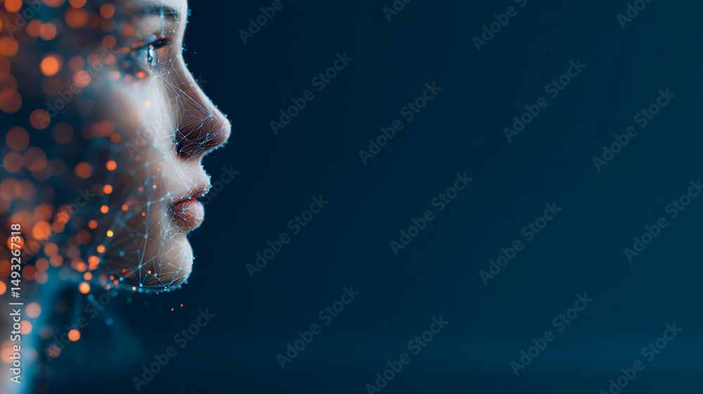 Profile of a digital human figure composed of interconnected network ...