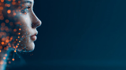 Aufkleber - Profile of a digital human figure composed of interconnected network-like lines on a dark background, symbolizing artificial intelligence. 92295093 4