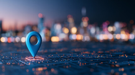 Fototapete - Neon blue location pin on digital map background. Ai generative. 17196164 4