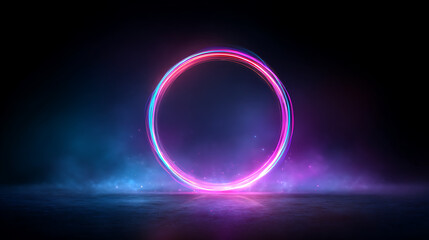 Aufkleber - Vibrant neon light ring with purple and blue hues on a black background. 74900802 4