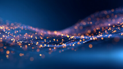 Aufkleber - An abstract dynamic wave pattern with sparkling dots on a blue-to-black gradient background, evoking technology or connectivity concept. Generative AI 71722111 2