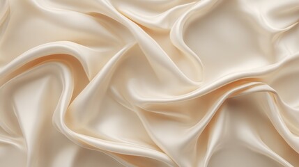 Poster - Abstract close-up of flowing beige silk fabric with soft folds and smooth texture in studio shot for luxury background