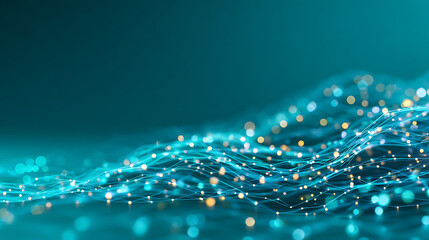 Aufkleber - Abstract digital waves and particles on a teal background, illustrating a technology concept. Generative AI 98477721 1