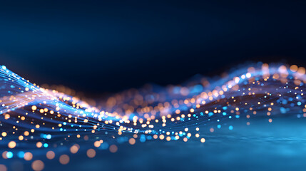 Aufkleber - A dynamic pattern of glowing blue dots forming a wave, set against a dark backdrop, illustrating a digital concept. Generative AI 63109586 1