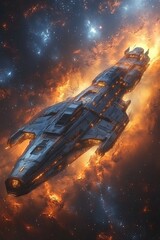 Wall Mural - futuristic space station in deep space. sci-fi wallpaper. planet background.