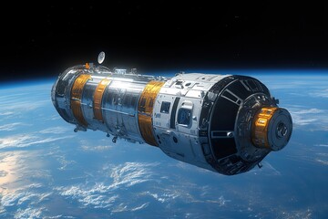 Wall Mural - futuristic space station in deep space. sci-fi wallpaper. planet background.