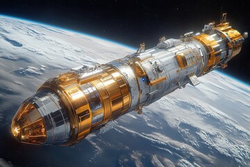 Wall Mural - futuristic space station in deep space. sci-fi wallpaper. planet background.