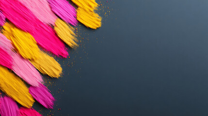 Aufkleber - Abstract digital art with dynamic brush strokes and bright pink and yellow accents on a dark background, depicting a creative concept. Generative AI 53615745 4