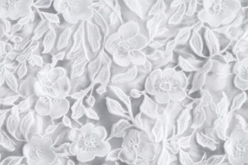 Poster - Intricate White Floral Lace Fabric Close Up Pattern Delicate Design Textile Background Bridal Wedding Fashion Material