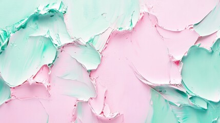 Leinwandbilder - Abstract Close-Up of Pink and Mint Green Oil Paint Strokes on Canvas in a Modern Art Style Texture Background