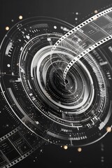 Poster - Abstract digital representation of cinematic media with filmstrip elements