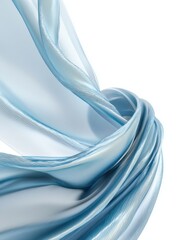 Poster - Light blue silk fabric flowing gracefully in studio shot against a white background creating a sense of movement and elegance