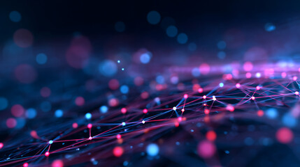 Aufkleber - Abstract digital data network visualization with neon lights in blue and pink tones. 3D Rendering 52443407 1