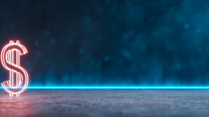 Aufkleber - Digital glowing dollar symbol in neon blue on a dark futuristic virtual background. 3D Rendering 89067172 1